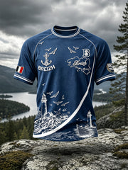T-shirt décontracté imprimé bleu foncé de Bretagne pour hommes