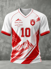 T-shirt homme à manches raglan et courtes, col en V, motif dédié à la Journée nationale