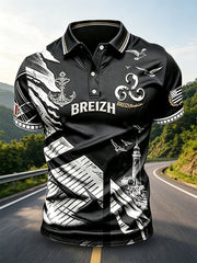 Polo homme noir à imprimé breton, style décontracté et professionnel