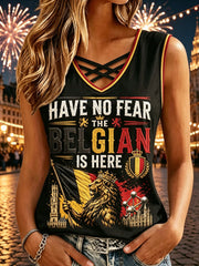 Débardeur sans manches rétro pour femmes, imprimé aux couleurs de la Belgique, idéal pour la fête nationale