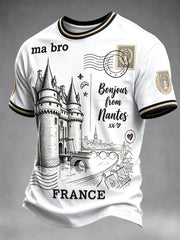T-shirt décontracté blanc de style breton pour homme