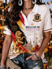 Polo femme à manches courtes avec imprimé graphique commémoratif de la fête nationale