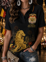 Polo femme à manches courtes avec imprimé graphique commémoratif de la fête nationale