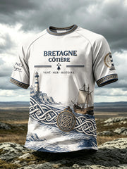 T-shirt décontracté pour homme à imprimé patrimonial représentant le phare de Bretagne, en France