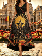 Robe longue sans manches à imprimé fête nationale de la Belgique pour femme