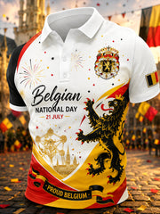 Polo à manches courtes pour homme avec imprimé graphique commémoratif de la fête nationale
