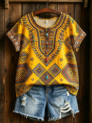 Chemise en coton et lin d’art africain pour femme