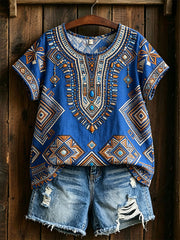 Chemise en coton et lin d’art africain pour femme