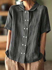 Chemise en lin à manches courtes à boutons croisé vintage pour femmes