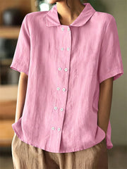 Chemise en lin à manches courtes à boutons croisé vintage pour femmes