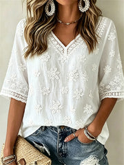 Femme Classy Boho Floral Art Print lin mi-manches T-shirt
