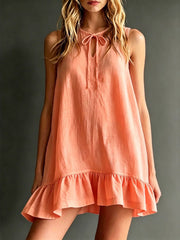Robe à col en V imprimée hibiscus pour femmes