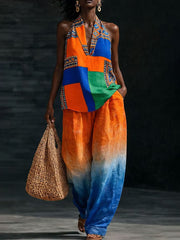 Ensemble en coton et lin d’art africain pour femmes