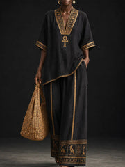 Ensemble en coton et lin d’art africain pour femmes