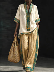Ensemble en coton et lin d’art africain pour femmes