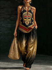 Ensemble en coton et lin d’art africain pour femmes