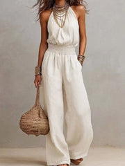 Vacances d'été Casual col rond sans manches Straight Fit Jumpsuit