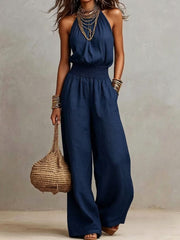 Vacances d'été Casual col rond sans manches Straight Fit Jumpsuit