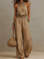 Vacances d'été Casual col rond sans manches Straight Fit Jumpsuit