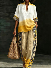 Ensemble en coton et lin d’art africain pour femmes