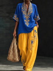 Ensemble en coton et lin d’art africain pour femmes