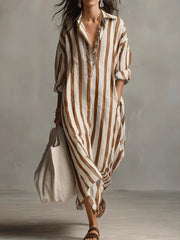 Robe chemise à manches longues bohème à rayures pour femmes