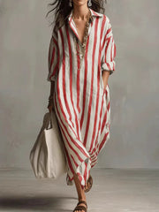 Robe chemise à manches longues bohème à rayures pour femmes