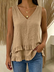 Débardeur Femme Ruffle Trim Layered V Neck