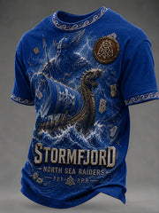 T-shirt décontracté de style vintage avec imprimé viking et nordique