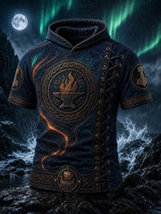 Sweat à capuche décontracté au motif d’art populaire nordique inspiré des Vikings, style vintage