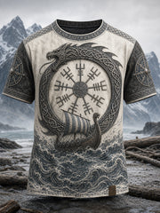 T-shirt décontracté de style vintage avec imprimé viking et nordique