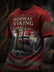 T-shirt décontracté de style vintage avec impression d'art viking nordique
