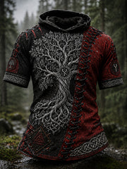 Sweat à capuche décontracté au motif d’art populaire nordique inspiré des Vikings, style vintage