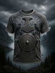 T-shirt imprimé artistique patriotique pour homme, style viking finlandais