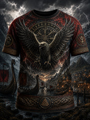 T-shirt décontracté de style vintage avec imprimé viking et nordique