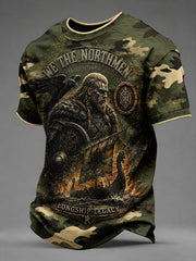 T-shirt décontracté de style vintage avec imprimé viking et nordique