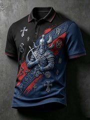 Polo vintage pour homme à imprimé guerrier viking