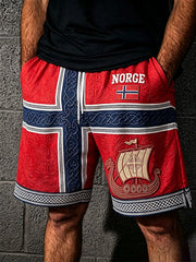 Short décontracté à cordon pour homme, motif du navire viking norvégien et drapeau celte