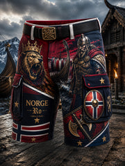 Shorts à imprimé artistique patriotique pour homme, thème viking norvégien