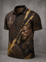 Polo vintage pour homme à imprimé guerrier viking