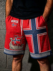 Short décontracté à cordon pour homme, motif du navire viking norvégien et drapeau celte