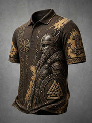 Polo vintage pour homme à imprimé guerrier viking