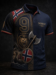 Polo pour homme à imprimé artistique patriotique sur le thème des Vikings norvégiens