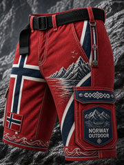 Pantalon cargo décontracté de style vintage avec imprimé d’art viking norvégien