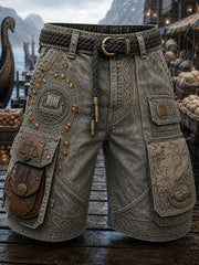 Pantalon cargo décontracté de style vintage avec impression d'art viking/nordique