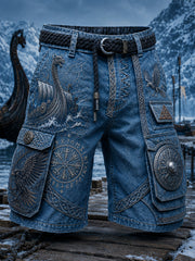 Pantalon cargo décontracté de style vintage avec imprimé viking/norse