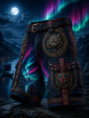 Pantalon cargo décontracté de style vintage avec imprimé d’art viking norvégien