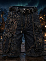 Pantalon cargo décontracté de style vintage avec imprimé viking/norse