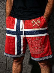 Norway Viking Ship Art Celtic Flag Print Casual Drawstring Shorts pour hommes