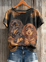 T-shirt à manches courtes à imprimé blanchi pour femme Teckel et manteau pour chien